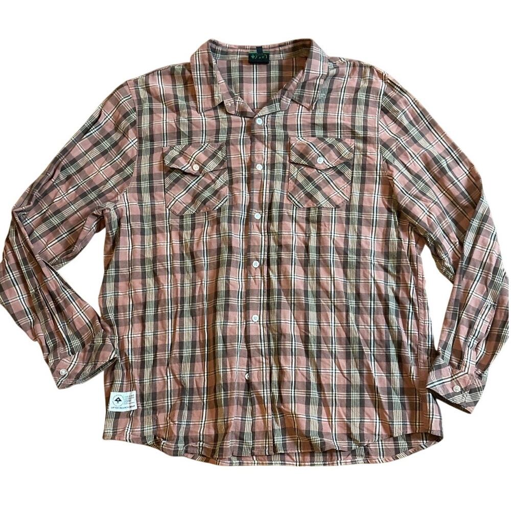 LRG Plaid Button Down‎ Shirt 3XL Brown Pink Long Sleeve 100% Cotton Casual